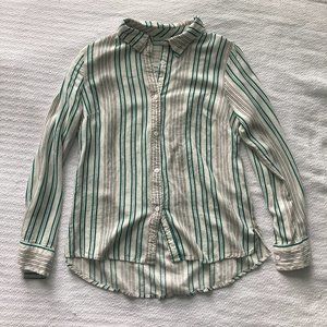 Need Supply linen blend neutral shirt with green & black stripe
